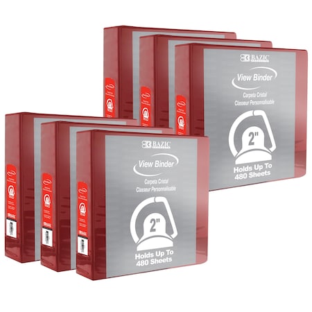 Bazic Products Slant D-Ring View Binder with 2 Pockets, 2in, Burgundy, PK6 4150